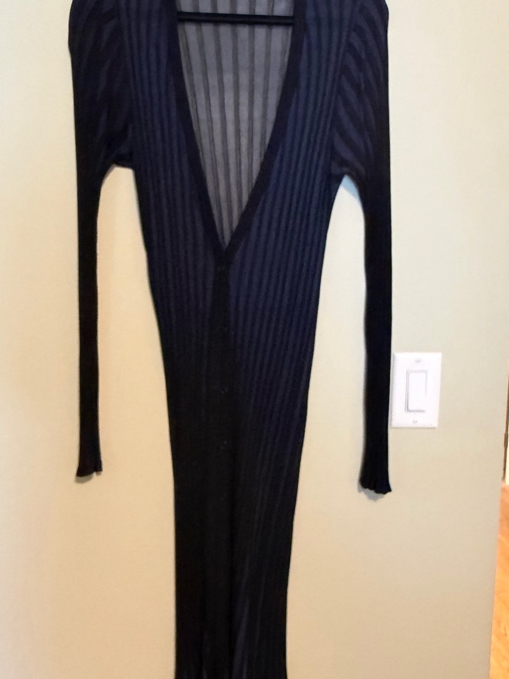 INC International Concepts Long Blue and Black Ribbed Knit Cardigan